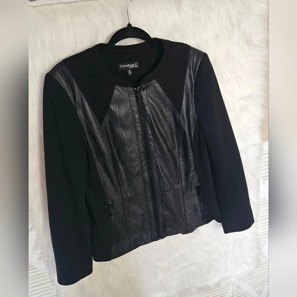 Conrad C Collection Classic Faux Leather Paneled Bomber Zip Up (NWOT) - Picture 2 of 7